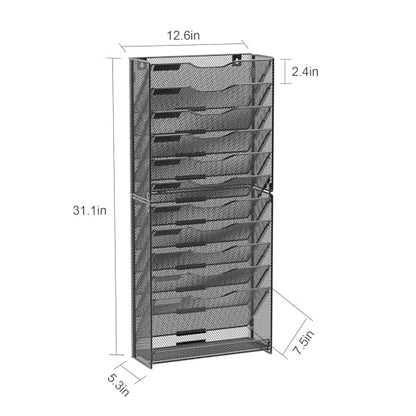 samstar 12 Tier Wall File Organizer, Hanging Wall Mount File Holder Paper Folder Mail Organizer, Mesh Metal, Black. - color: Black 12 Tier 1 Pack
