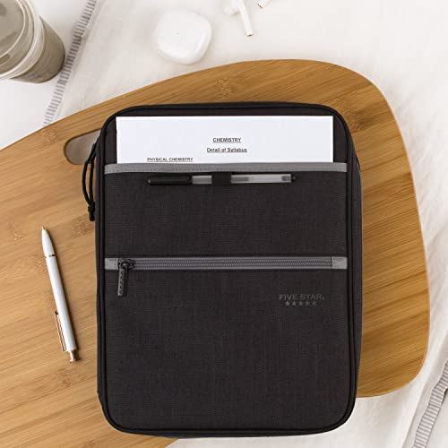 Five Star Zipper Binder, 1 Inch 3-Ring Binder with Round Rings, Carry-All with Pockets and 4-Tab Dividers, 375 Sheet Capacity, Black/Gray (29092IT8) - color: Black/Gray