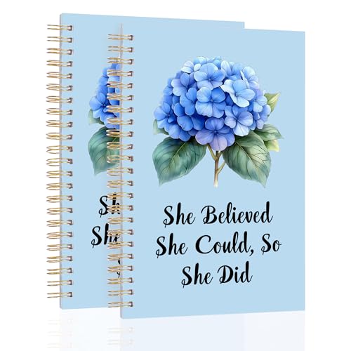 2Pcs Spiral Journal Notebook with 100 Pages, A5 College Ruled Hardcover Notebook for Office School Home,Twin-Wire Binding Notebook with Premium Thick Pape for Work and Study 8.46x6.22 - color: Hydrangea（she Believe）