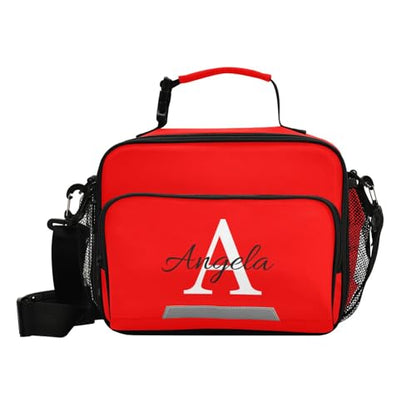 Custom Student Lunch Bag for Boys Girls Red Solid Color Personalized Name Lunch Box Insulated Cooler Bag for School Picnic Office - color: Multi17