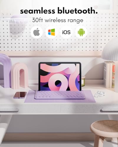 Macally Small Wireless Bluetooth Keyboard for iPad mini/Air/Pro, iPhone, Tablet, and Phone - 78 Key iPad Keyboard with Built-in Stand - Universal Compatible Multi Device - Purple - color: Purple