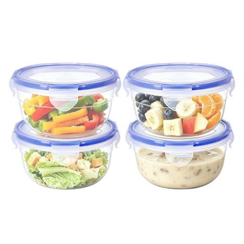 KIGI 4 PACK 20oz Plastic Round Bowls with Lid Leakproof Food Storage Container Set Small Meal Prep Containers Bento Box - size: 2.5 cup (8-Piece)
