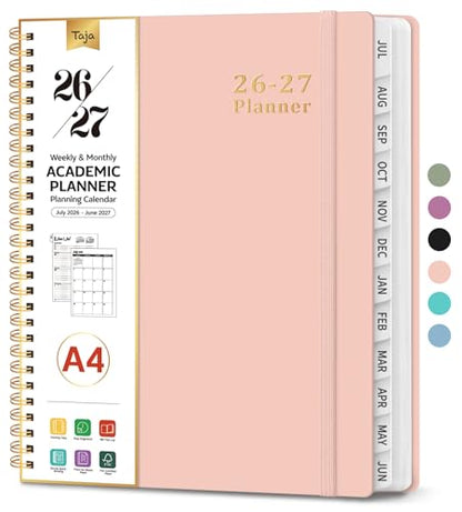 Planner 2026-2027, 8.5" x 11" Weekly and Monthly Academic Year Planner Calendar, July 2026 - June 2027, Hardcover Large School Planning Agenda With Tabs, Perfect for School & Office Supplies, A4, Pink - color: C-Pink, size: A4(8.5"x11")