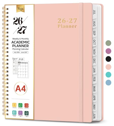 Planner 2026-2027, 8.5" x 11" Weekly and Monthly Academic Year Planner Calendar, July 2026 - June 2027, Hardcover Large School Planning Agenda With Tabs, Perfect for School & Office Supplies, A4, Pink - color: C-Pink, size: A4(8.5"x11")