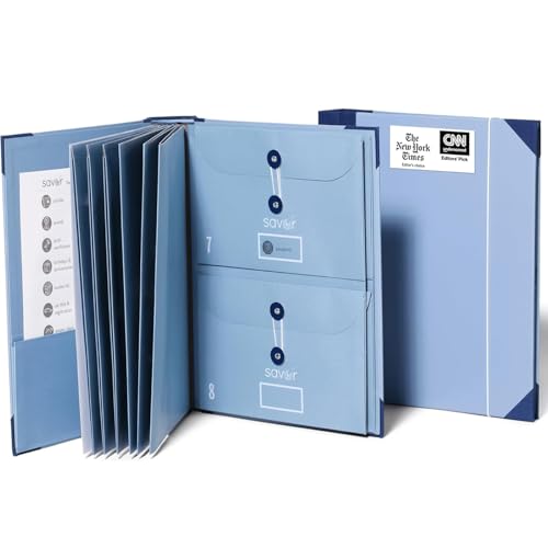 The Folio® Important Document Organizer by Savor | Binder with Guided Labels, Acid-Free File Folder Organizer with 10 Pockets, Document Holder for Home Records, Legal and Medical Papers (Blue) - color: Blue, size: Document Organizer (English Version)