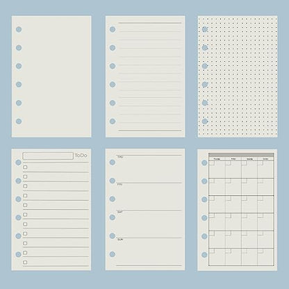 Harphia A7 6-Hole Binder Refill Value Set, 90-Sheet Dotted Loose Leaf Paper with Stickers and Dividers, Planner Inserts with Binder Pockets - color: Dot Paper Set, size: A7