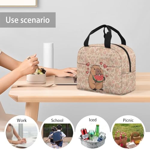 Cute Capybara Lunch Box Kids Multifunctional Insulated Lunch Bag Lightweight Thermal Picnic Cool Bags for School Picnic Travel Hiking Camping - color: Cute Capybara Watermelon