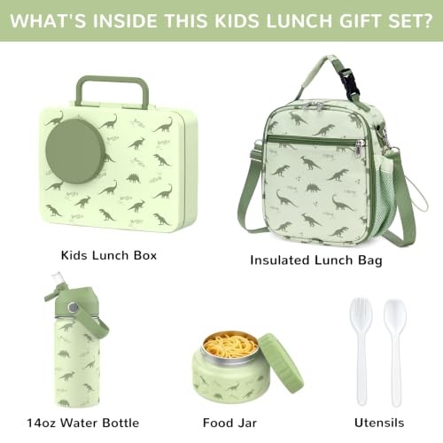 Bento Lunch Box for Kids Adult, Leakproof 3-4 Compartment Bento Box Set with Insulated Food Jar,Water Bottle, Lunch Bag, School Lunch Container for Toddler Teen Girls Boys Ages 3+(Dinosaur) - color: Dinosaur
