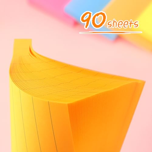 Lined Sticky Notes 3x3 in, Self-Adhesive, 4 Pads, 90 Sheets Each, Orange | Strong Self-Adhesive Backing, Sticks Firmly and Removes Cleanly - color: Orange