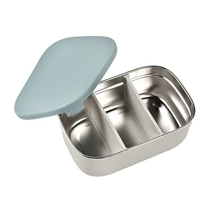 Beaba Stainless Steel Lunch Box, Kids Lunch Box with Silicone Lid, Bento Style Food Containers, Removable Silicone Dividers Make 1-3 Compartments, Rain - color: Rain