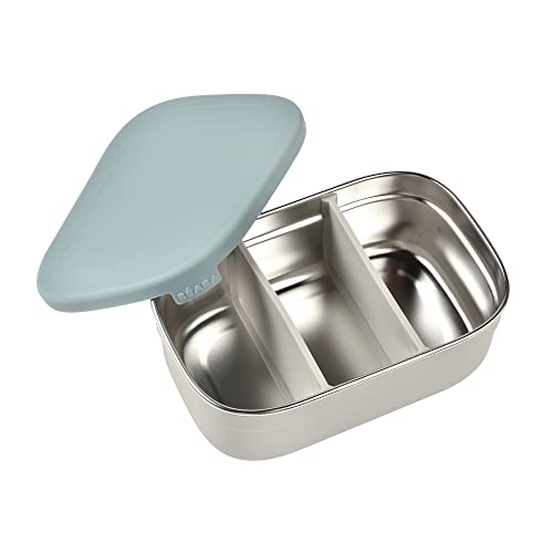 Beaba Stainless Steel Lunch Box, Kids Lunch Box with Silicone Lid, Bento Style Food Containers, Removable Silicone Dividers Make 1-3 Compartments, Rain - color: Rain