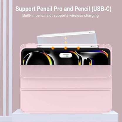 ZryXal iPad Pro 11 Inch Case (M5) 2025/ (M4) 2024 (Model: A2836/A2837/A3006), Trifold Stand Smart Cover with Pencil Holder and Soft TPU Back, Auto Wake/Sleep (Pink) - color: Pink