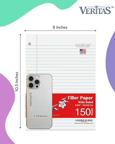 Loose Leaf Paper Wide Ruled, 8" x 10.5" Binder Filler Paper, 3 Hole Punched Notebook Paper, 3600 Sheets Total 24 Pack 150 Sheets/Pack, Bulk School & Office Supplies, Made in USA - color: Wide Ruled Filler Paper, size: 24 Pack (3600 Sheets)