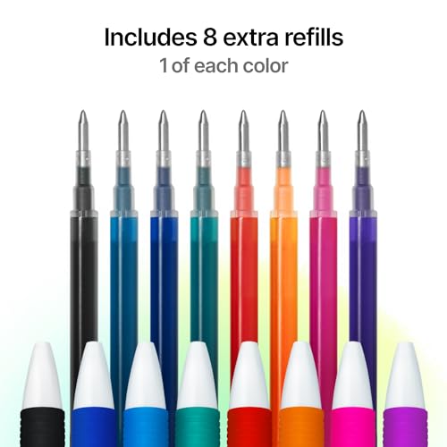 Roterunner 8 Multicolor Erasable Gel Pens with Ink Refills 0.7mm Retractable Fine Point Smooth Planner Pens Eraser Pen for Coloring for Adults (White Casing) - style: White Casing