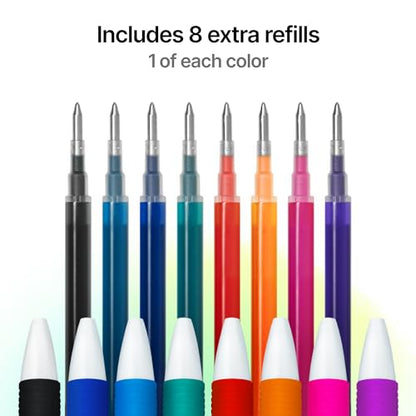 Roterunner 8 Multicolor Erasable Gel Pens with Ink Refills 0.7mm Retractable Fine Point Smooth Planner Pens Eraser Pen for Coloring for Adults (White Casing) - style: White Casing