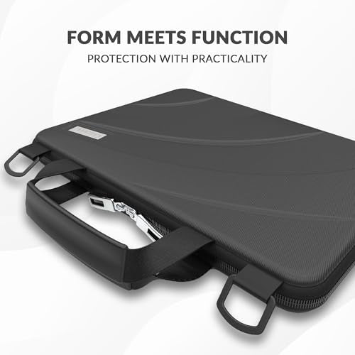 UZBL 13-14 Inch Always-on Chromebook Protective Hard Case with Adjustable Shoulder Strap and Carrying Handles - color: Black Pu