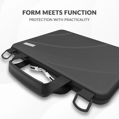 UZBL 13-14 Inch Always-on Chromebook Protective Hard Case with Adjustable Shoulder Strap and Carrying Handles - color: Black Pu