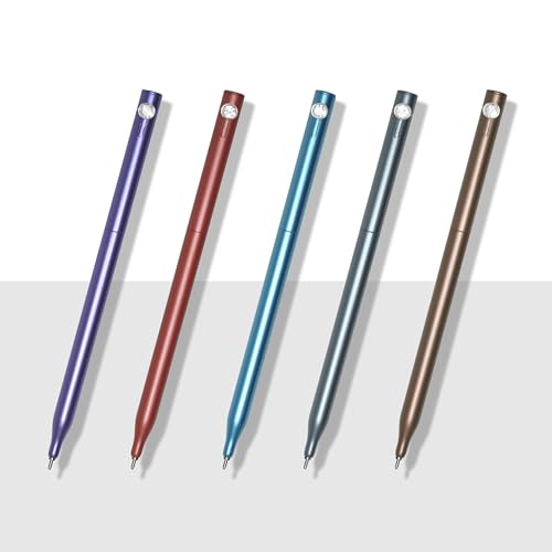 Korea Crystal Needle Knock Ball Pen Set, 0.7mm Fine Point Black Ink, Smooth Writing Pens for School, Office, Journaling, 5 Color Pack (Mint, Purple, Red, Gray, Gold)