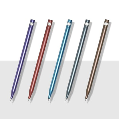 Korea Crystal Needle Knock Ball Pen Set, 0.7mm Fine Point Black Ink, Smooth Writing Pens for School, Office, Journaling, 5 Color Pack (Mint, Purple, Red, Gray, Gold)