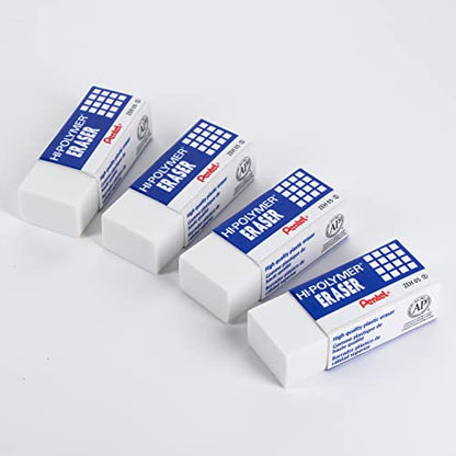 Pentel Hi-Polymer Block Eraser, Small | White | Pack of 8 | ZEH05BP4 - size: 4 Count (Pack of 2)