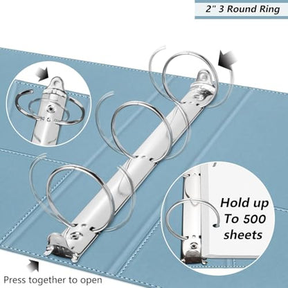 2 Inch 3 Ring Leather Binder Organizer, BVSSX Three Ring Binders with Clipboard, Plastic Folder, 5-Tabs Pocket Dividers with Sticker Labels, Pen Loop, Elastic Strap (Blue, Letter Size) - color: 4-blue, size: 2in（Letter Size）