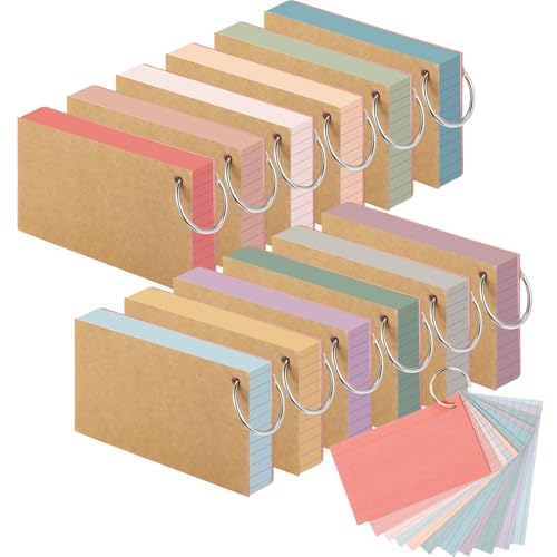 12 Pack Colored Index Cards with Key Ring 3 x 5 Inch 1800 Count Portable Flash Cards College Ruled Lined Flashcards Notepad Aesthetic Notecards for Note Taking Learning Studying Office - color: Retro Colors