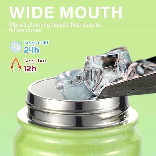Mininoo Kids Water Bottle for School - 16 oz Stainless Steel Insulated Water Bottle with Ceramic-Lined, Leakproof Straw Lid & Beaded Handle for Girls & Boys - color: Sparkle Lemon