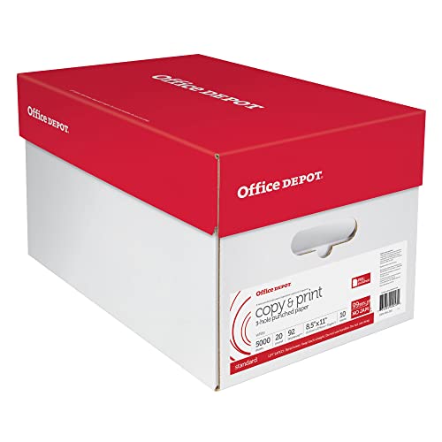 Office Depot® 3-Hole Punched Multi-Use Printer & Copy Paper, 10 Reams, White, Letter (8.5" x 11"), 5000 Sheets Per Case,