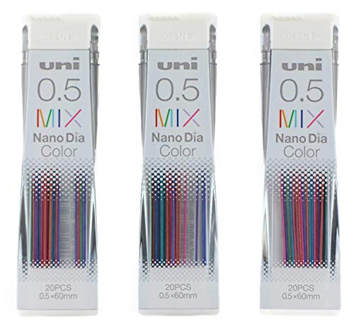 Uni Mechanical Pencil Lead Nano Dia 0.5mm, Color Mix, 20 leads x 3 Packs (Total 60 leads) with MIYABI stationery store original gift package set(05-202NDC-MIXx3)