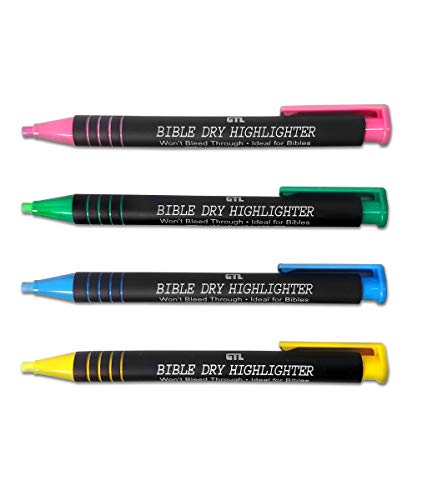 G.T. Luscombe Company, Inc. Bible Dry Highlighting Kit | No Bleed Eco-Friendly Refillable Dry Highlighters | No Sharpening | No Smearing or Fading | Yellow, Blue, Pink, Green (Set of 4)