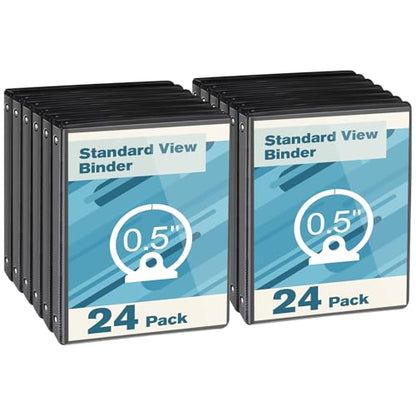 CIXILDTS 0.5-inch Round Ring Binder, Durable 1/2" 3 Ring Binder Fit Letter Size Paper, Black, 24-Pack - color: Black, size: 0.5", style: 24-Pack