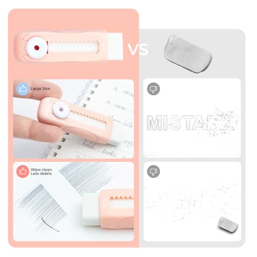 M&G 4 Pack Pencil Erasers Sliding Retractable Eraser, Soft Cute Erasers Push Pull Large Rubber Erasers for School Students Kids Office Home Supplies (Blue+Pink) - color: Blue + Pink