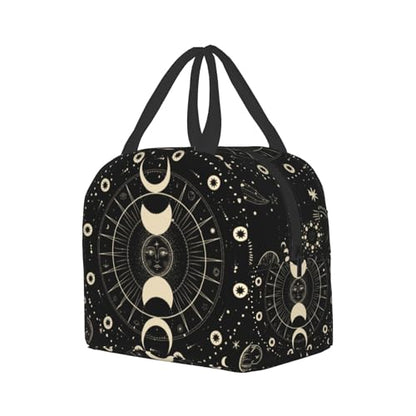 Nerxy Sun and Moon Mystic Astrology Tarot Goth Insulated Lunch Bag Black Lunch Box Reusable Cooler Tote Bag Woman 8x5x8.5inch Waterproof Meal Container for Work School Travel Office Picnic - color: Mystic