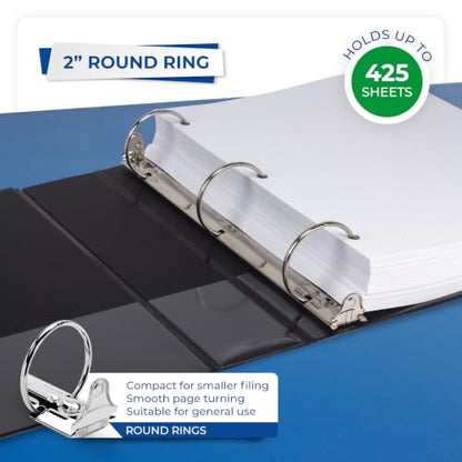 Samsill 2 Inch 3 Ring Binder, Economy Round Ring, Clear View Cover, 425 Sheet Capacity - for School, Home, Office - Black - size: 1-Pack, style: 2 Inch
