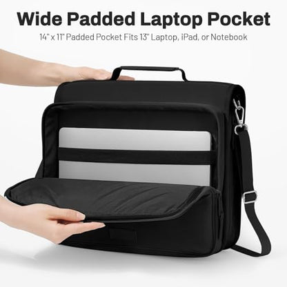 SUNEE Zipper Binder with 2-Inch O-Rings, 13-Inch Laptop/Tablet Sleeve, 450 Sheet Capacity, Sturdy Carry Handle & Adjustable Shoulder Strap, Schoo & Office Organizer, Black - color: Black