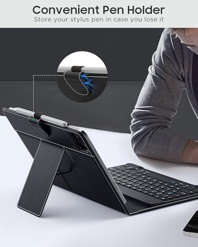 MoKo Universal Tablet Case with QWERTY Keyboard for 9",9.7",10.1",10.2",10.4",10.5",10.9" Tablet, with Removable Wireless Bluetooth Keyboard&Pen Holder for iPad, Samsung, Fire, Pixel, Other - color: Black