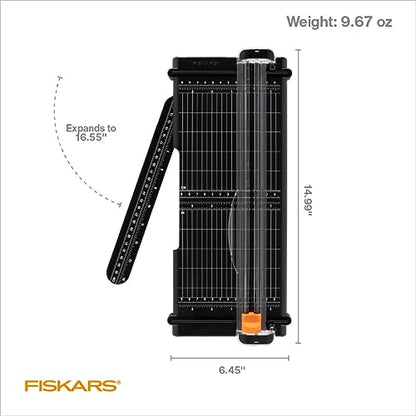Fiskars Recycled SureCut™ Portable Paper Trimmer - 12” Cut Length - Craft and Office Paper Cutter with Grid Lines - Black
