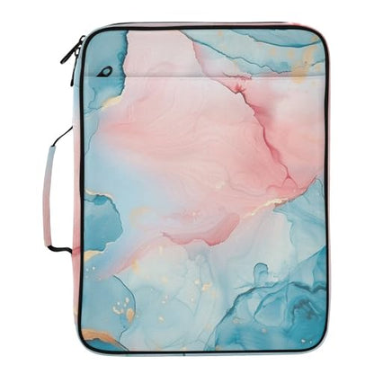 ALAZA Blue Teal Pink Marble Zipper Binder with Handle, 7-Pocket Expanding File Folder, Detachable 3-Ring Binder, File Organizer for Home Office Work A4 Letter Size Paper Document