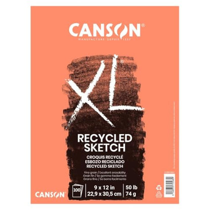 Canson XL Series Recycled Sketch Pad, 9" x 12", Top Bound, 50 lb. (74gsm), 100 Sheets/Pad, Case of 6 Pads, 600 Sheets Total - size: 9" x 12" (Pack of 6)