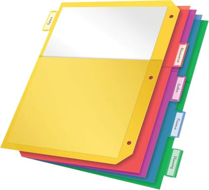Oxford Plastic 2 Pocket Binder Dividers, 5 Tab 1/5 Cut, Multicolor Large Tab Set, Insertable Dividers with Paper Inserts, Letter Size, 3 Sets (89602) (Pack of 8) - size: 5 Tab (Pack of 8)