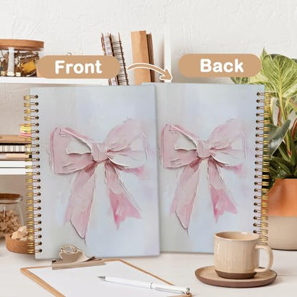 MOFUYU Pink Bows Notebook for Women,Coquette Pink Bow Spiral Notebook | Cute Notebooks for Women,Pink School Supplies Hardcover Spiral Notebook 5.5x8.3 Inch - color: white(Pink)