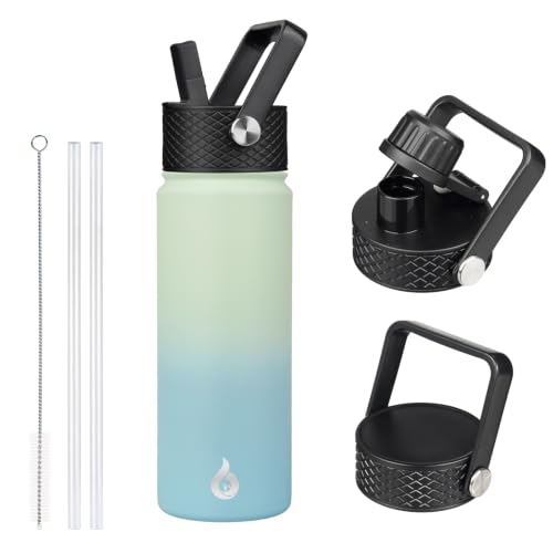 BJPKPK 22oz Insulated Water Bottle with Straw Lid, Stainless Steel Bottle | 3 Lids Included, Keep Cold & Hot, BPA-Free Leakproof Vacuum Bottle, Metal Water Bottle for office, Gym, Travel & Outdoor - color: Mint, size: 22 Ounces