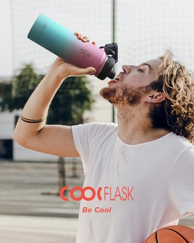 Coolflask 24 oz Insulated Water Bottle with Straw & 3 Leakproof Lids | Water Flask Stainless Steel Triple-Wall Vacuum, Cupholder Friendly, Cold 48+h, Dishwasher Safe, Non-BPA, for Gym & Hiking - color: Bubblegum Princess, size: 24 Ounces