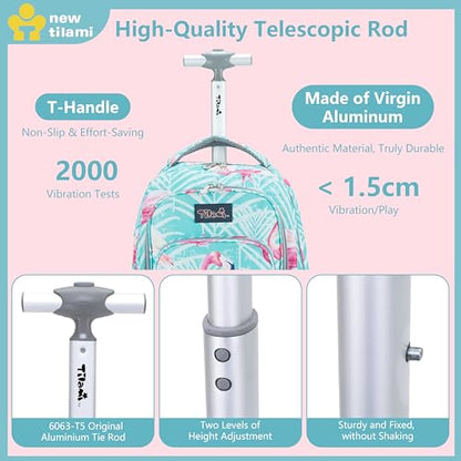 NEW TILAMI Rolling Backpack for Kids 18 Inch Wheeled Laptop Backpack Kids School Travel - color: Flamingo