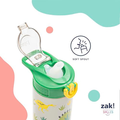 Zak Designs Disney Sage Kids Water Bottle For School or Travel, 19oz Stainless Steel Water Bottle With Straw, Handle, and Leak-Proof, Pop-Up Spout Cover (Stitch) - color: Stitch (Sage)