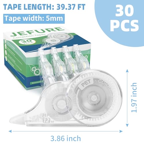 30 Pcs Correction Tape, 39.4 Ft White Wrong Out Tear-Resistant Bulk, Instant Corrections Easy To Use Applicator for School, Office, Note Taking, Journal (Tape Width 0.2 in, Clear) - size: 1 Count (Pack of 30)