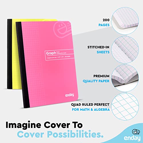 Enday Graph Paper Composition Notebook, Hard Cover Graphing Notebook, 4 Squares Per Inch Graph Ruled Composition Notebook, Premium Quad Ruled Notebook, 100 Sheets, Pink and Yellow (2 Pack) - color: PINK - YELLOW, size: 2
