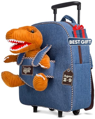 Toddler Luggage for Boys w Dinosaur Toys, Kids Rolling Backpack for Boys, Toddler Suitcase, Gifts for 3 4 5 6 Year Old - color: 01 Dinosaur, style: Trolley