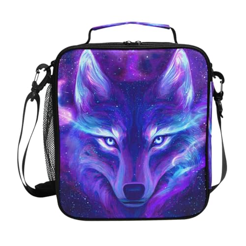 ALAZA Wolf Lunch Box Galaxy Lunch Box Starry Wolf Insulated Lunch Bag Cooler Bag with Shoulder Strap Thermal Meal Tote Kit for School Picnic - color: B06