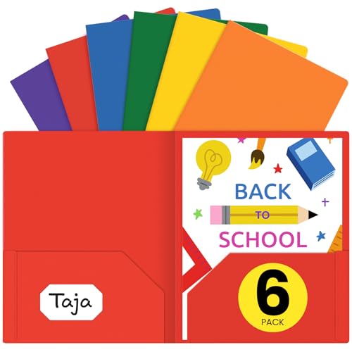 Taja Plastic Folders with Pockets (6 Pack, Assorted Bright Colors), 2 Pocket Folders with Business Card Slot, Heavy Duty, Fit Letter Size Documents, Perfect for School, Office & Business - color: A-vibrant, size: 6 Pack